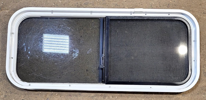 Used White Radius Opening Window : 36 1/4" W x 14 3/4" H x 1 3/4" D - Young Farts RV Parts