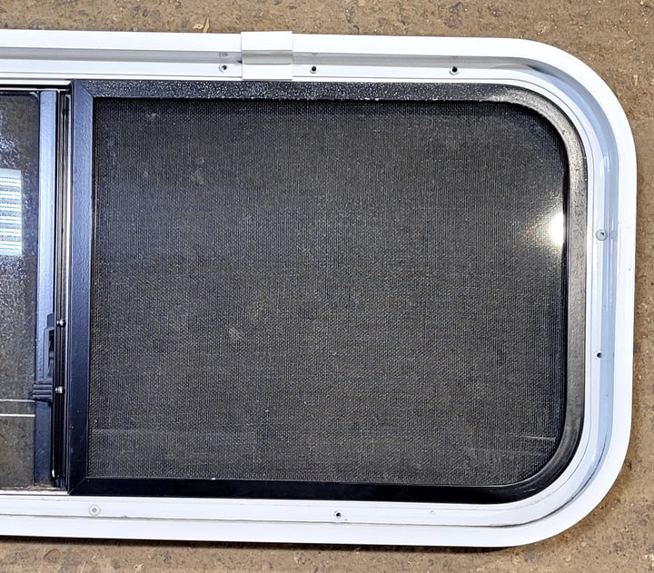 Used White Radius Opening Window : 36 1/4" W x 14 3/4" H x 1 3/4" D - Young Farts RV Parts
