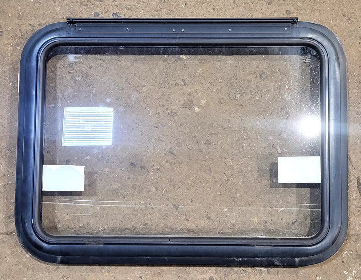 Used Black Radius Emergency Opening Window : 29 1/2" W x 21 1/2" H x 1 1/8" D - Young Farts RV Parts
