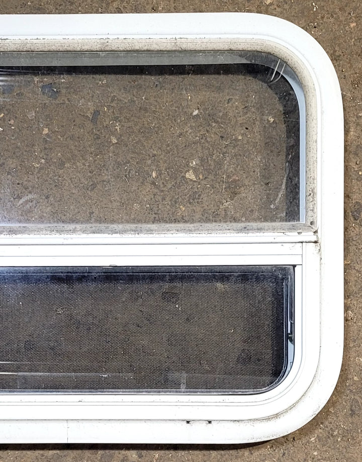 Used White Radius Opening Window : 23 1/2" W x 17 1/2" H x 1 7/8" D - Young Farts RV Parts