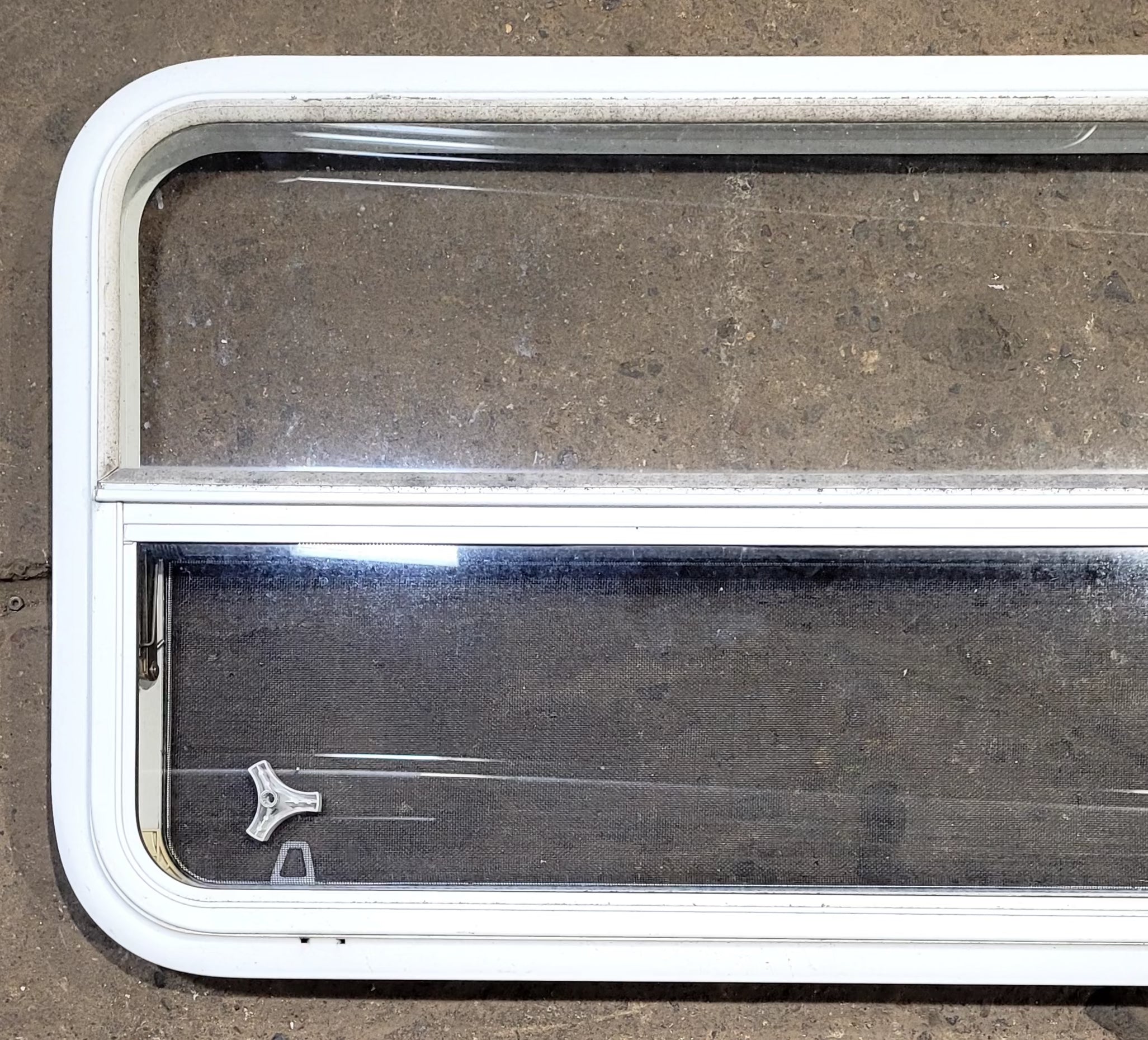 Used White Radius Opening Window : 41 1/2" W x 21 1/2" H x 1 3/4" D