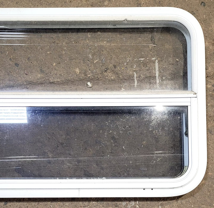 Used White Radius Opening Window : 41 1/2" W x 21 1/2" H x 1 7/8" D - Young Farts RV Parts