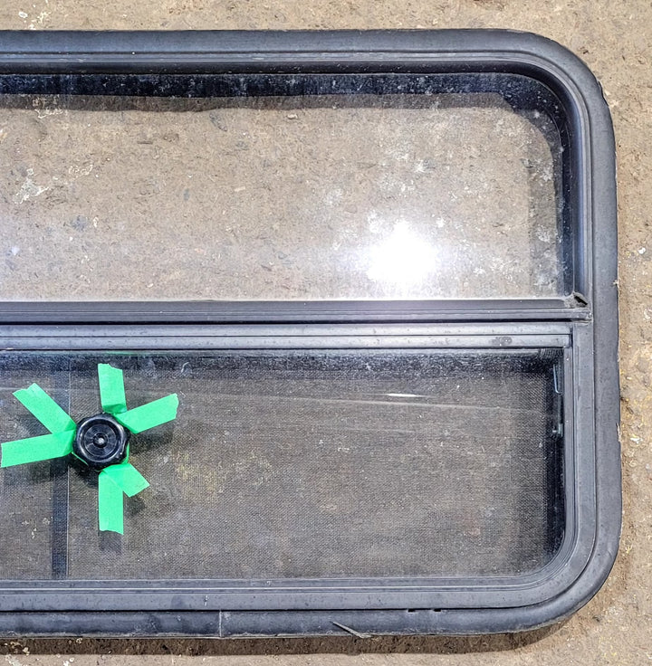 Used Black Radius Opening Window : 41 1/2" W x 21 1/2" H x 1 1/2" D - Young Farts RV Parts
