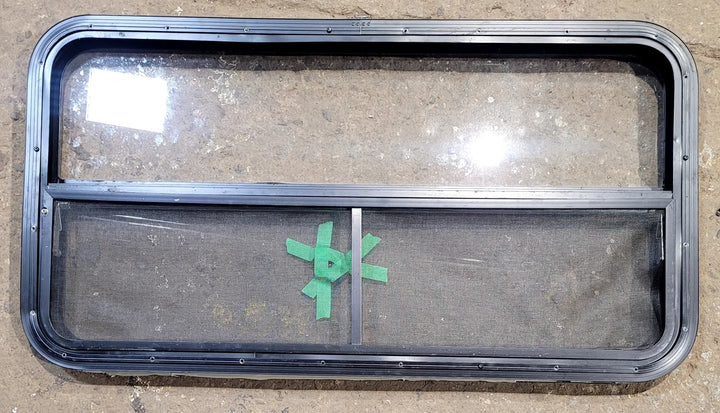 Used Black Radius Opening Window : 41 1/2" W x 21 1/2" H x 1 1/2" D - Young Farts RV Parts