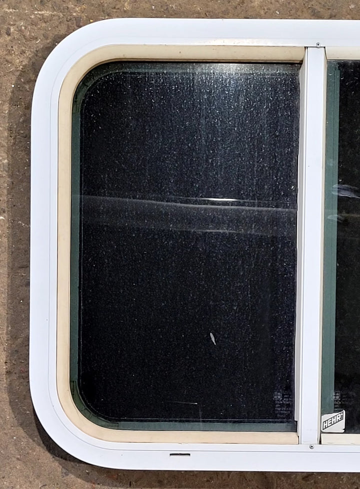 Used White Radius Opening Window : 23 1/2" W x 17 1/2" H x 1 3/4" D - Young Farts RV Parts