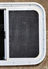 Used White Radius Opening Window : 23 1/2" W x 17 1/2" H x 1 3/4" D - Young Farts RV Parts