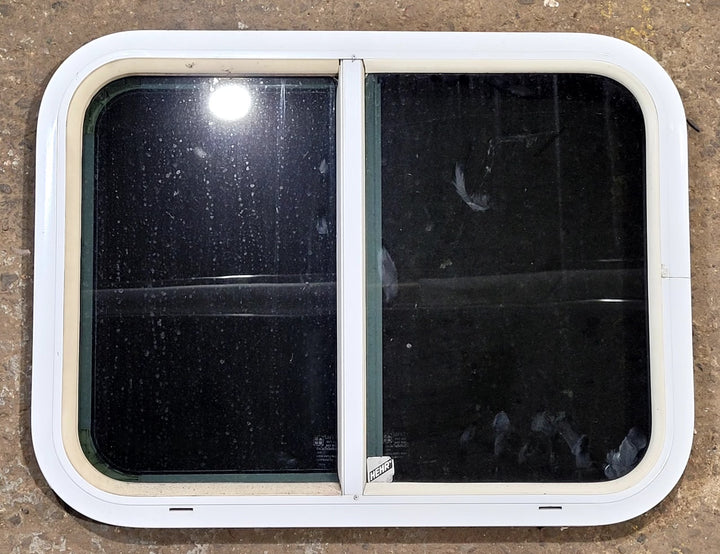 Used White Radius Opening Window : 23 1/2" W x 17 1/2" H x 1 1/4" D - Young Farts RV Parts