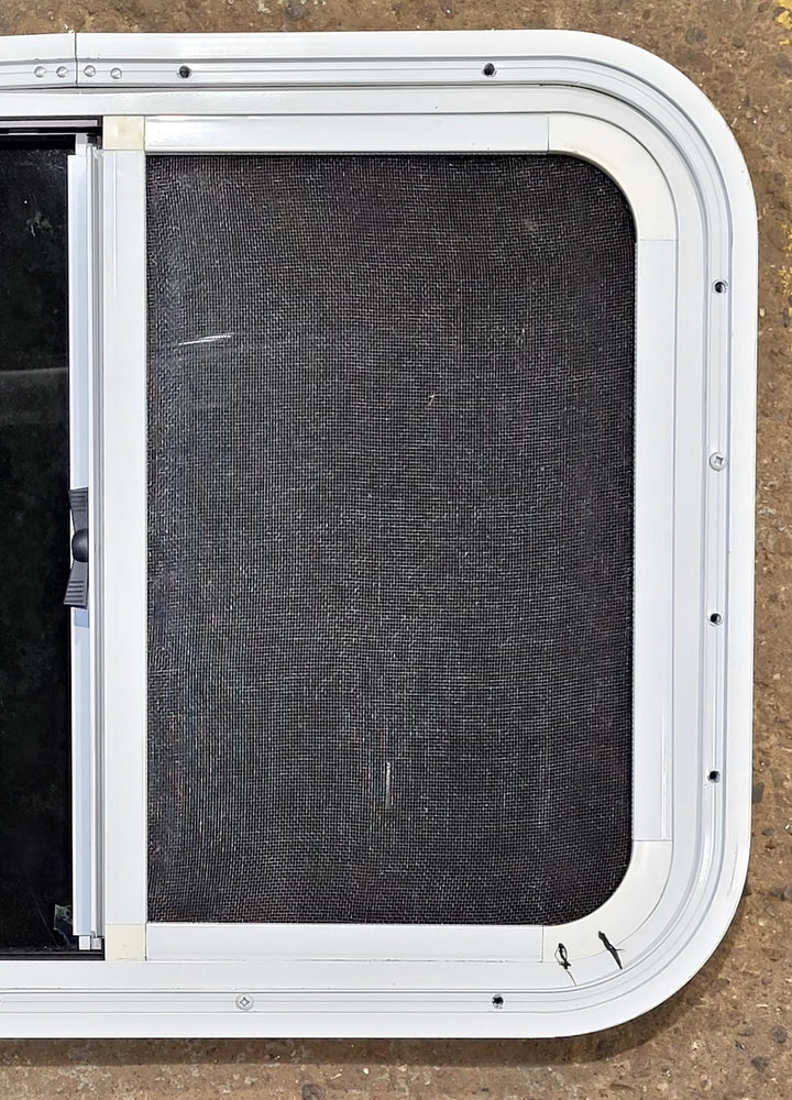 Used White Radius Opening Window : 23 1/2" W x 17 1/2" H x 1 1/4" D - Young Farts RV Parts