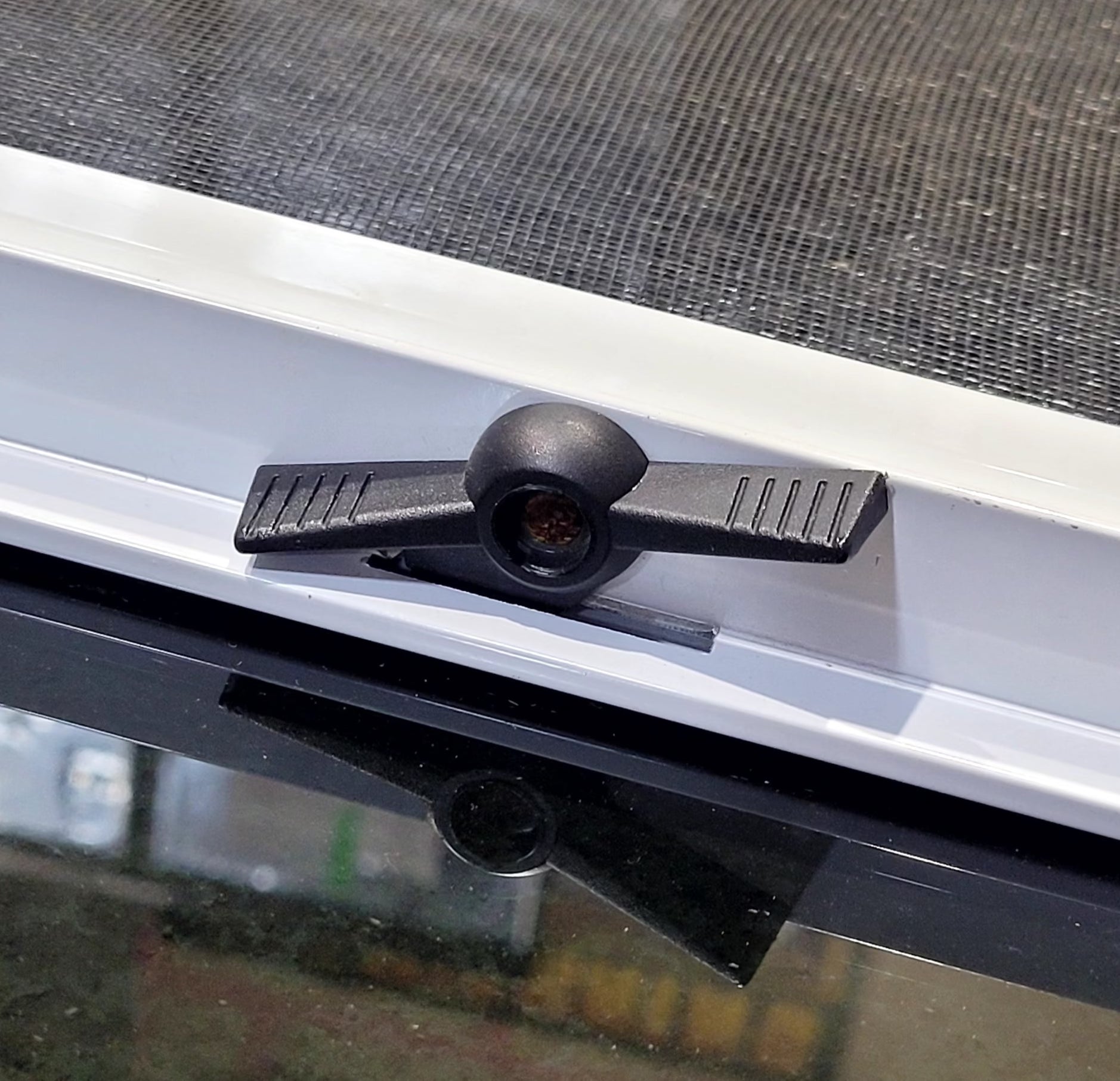 Used White Radius Opening Window : 23 1/2" W x 17 1/2" H x 1 1/4" D - Young Farts RV Parts