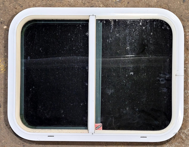 Used White Radius Opening Window : 23 1/2" W x 17 1/2" H x 1 1/4" D - Young Farts RV Parts