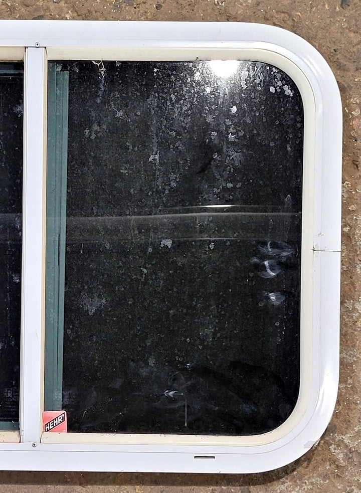 Used White Radius Opening Window : 23 1/2" W x 17 1/2" H x 1 1/4" D - Young Farts RV Parts