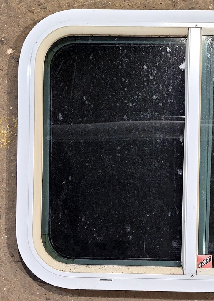 Used White Radius Opening Window : 23 1/2" W x 17 1/2" H x 1 1/4" D - Young Farts RV Parts
