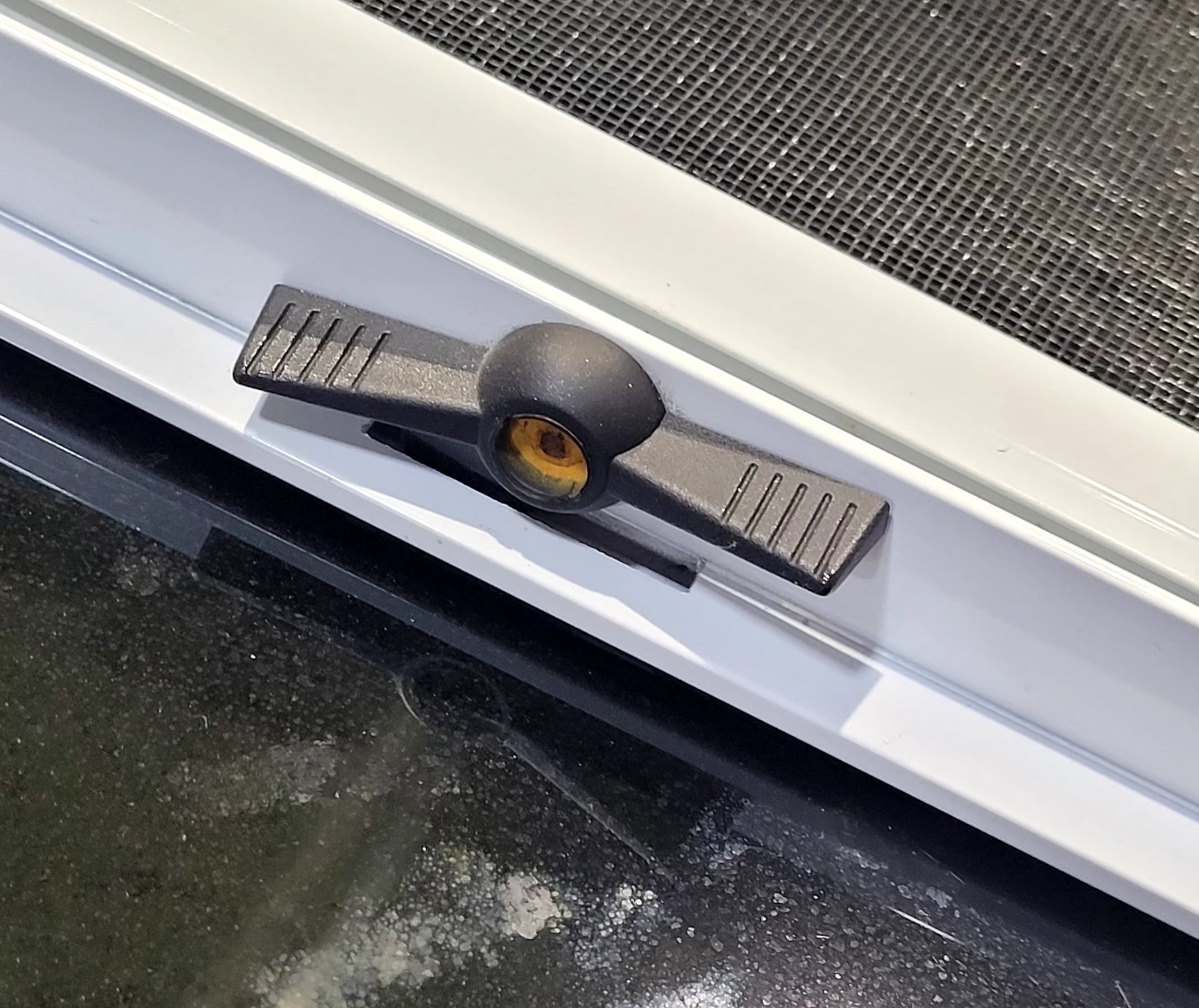 Used White Radius Opening Window : 23 1/2" W x 17 1/2" H x 1 1/4" D - Young Farts RV Parts