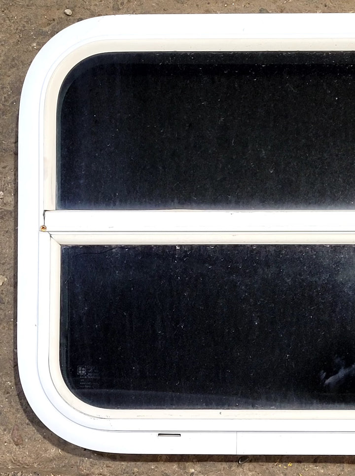 Used White Radius Opening Window : 23 1/2" W x 17 1/2" H x 1 1/2" D - Young Farts RV Parts