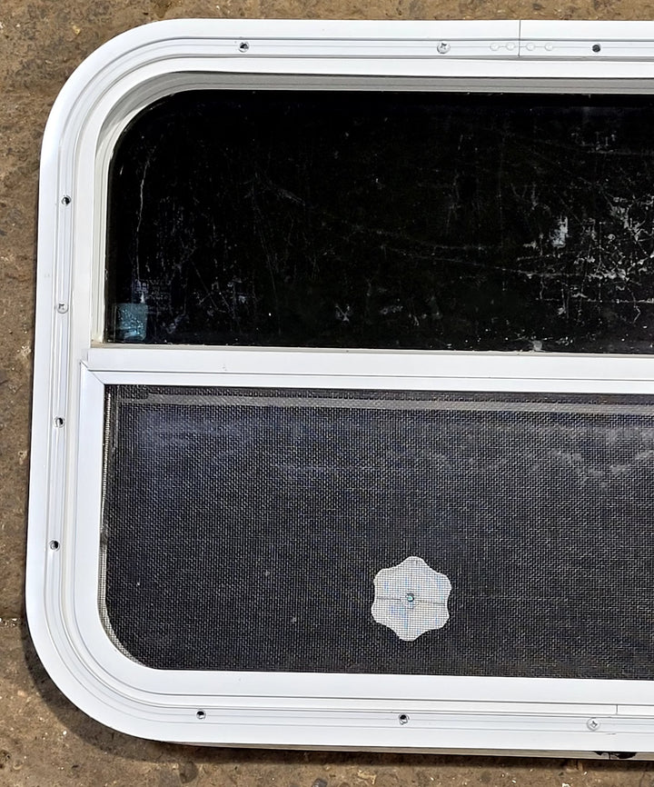 Used White Radius Opening Window : 23 1/2" W x 17 1/2" H x 1 1/2" D - Young Farts RV Parts