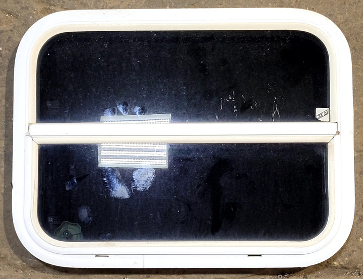 Used White Radius Opening Window : 23 1/2" W x 17 1/2" H x 1 1/2" D - Young Farts RV Parts