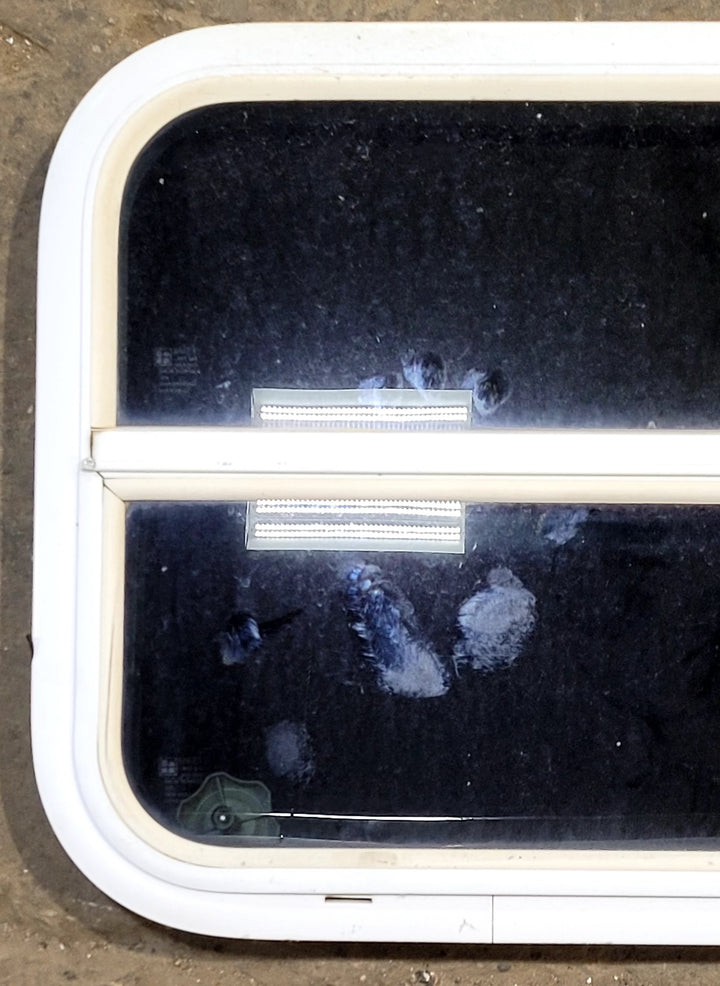 Used White Radius Opening Window : 23 1/2" W x 17 1/2" H x 1 1/2" D - Young Farts RV Parts