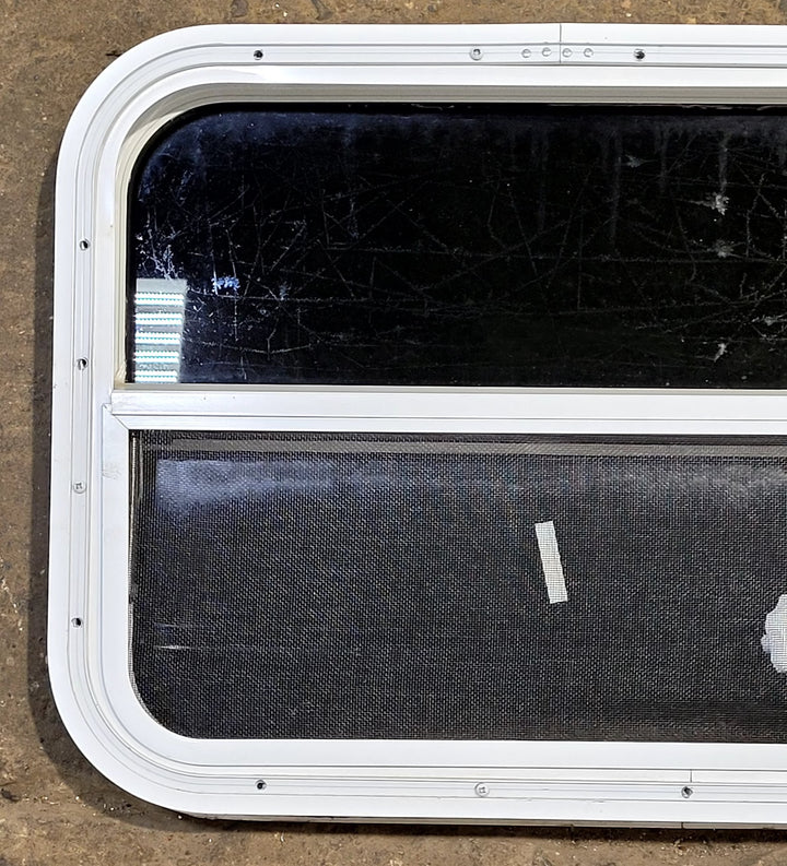 Used White Radius Opening Window : 23 1/2" W x 17 1/2" H x 1 1/2" D - Young Farts RV Parts
