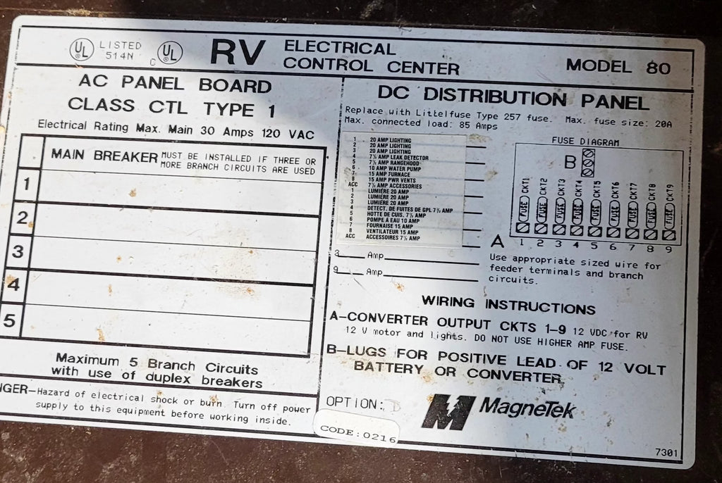 Used 30 AMP MAGNETEK DC Distribution Panel - Model 80