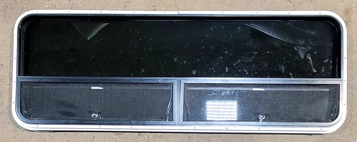 Used Black Radius Opening Window : 57 1/2" W x 20 1/4" H x 1" D - Young Farts RV Parts