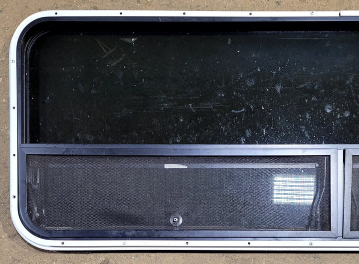 Used Black Radius Opening Window : 57 1/2" W x 20 1/4" H x 1" D - Young Farts RV Parts