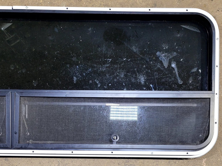 Used Black Radius Opening Window : 57 1/2" W x 20 1/4" H x 1" D - Young Farts RV Parts