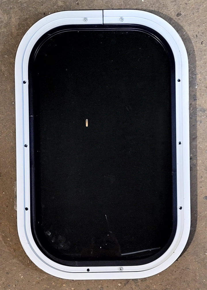 Used Black Radius Non Opening Window : 11 1/4" W x 18 1/4" H x 1" D - Young Farts RV Parts