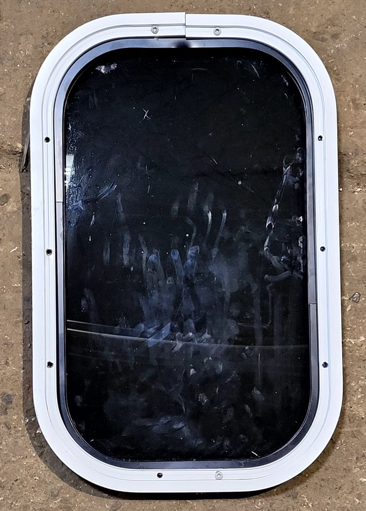 Used Black Radius Non Opening Window : 11 1/4" W x 18 1/4" H x 1" D - Young Farts RV Parts