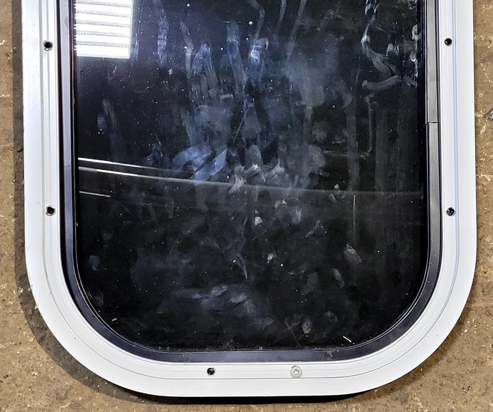 Used Black Radius Non Opening Window : 11 1/4" W x 18 1/4" H x 1" D - Young Farts RV Parts