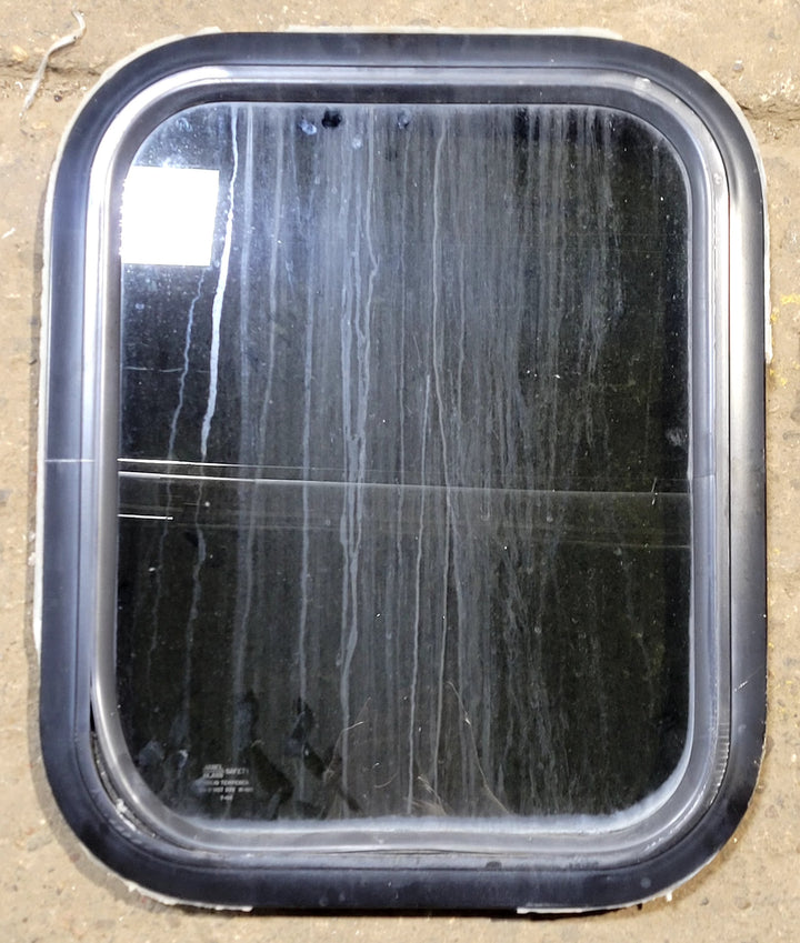 Used Black Radius Non Opening Window : 14 3/4" W x 18 1/4" H x 1 1/8" D - Young Farts RV Parts