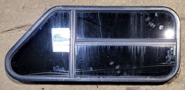 Used Slanted Black Radius Opening Window : 35 1/2" W x 14 3/4" H x 1 1/8" D - Young Farts RV Parts