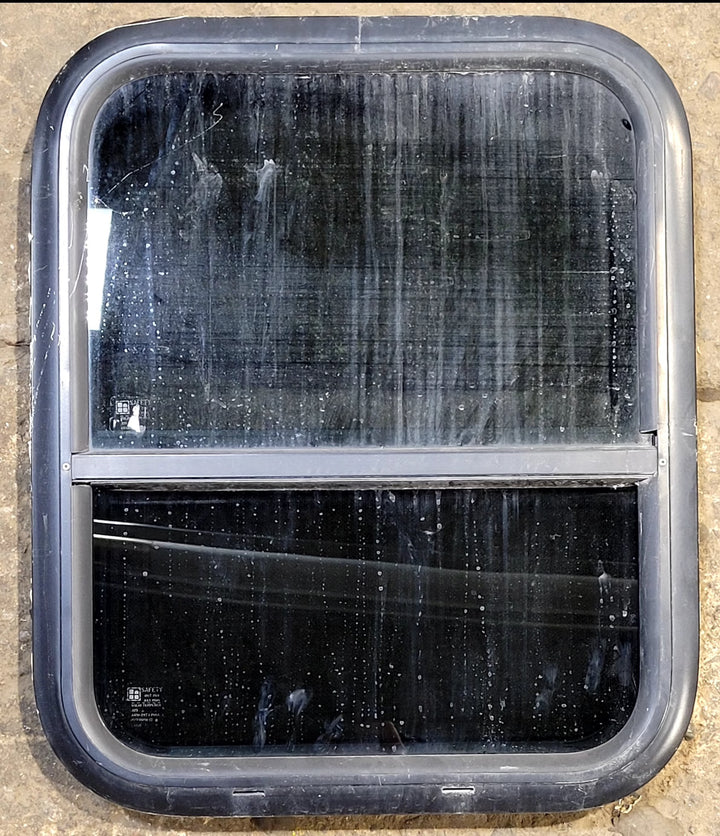 Used Black Radius Opening Window : 17 1/2" W x 21 1/2" H x 1 3/4" D - Young Farts RV Parts