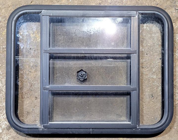 Used Black Radius Opening Window : 29 1/4" W x 22 1/4" H x 1 3/4" - Young Farts RV Parts