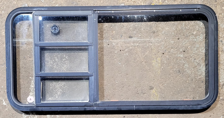 Used Black Radius Emergency Opening Window : 47 1/4" W x 22 1/4" H x 1 3/4" - Young Farts RV Parts