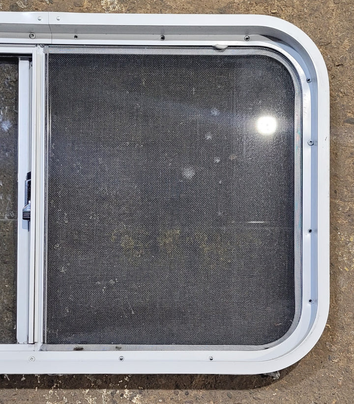 Used Slanted White Radius Opening Window : 37" W x 18 1/2" H x 1 7/8" D - Young Farts RV Parts
