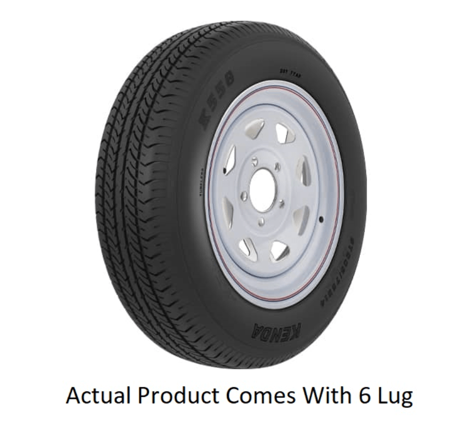 225/75R15 Tire D/6H Trailer Wheel 8 Spoke, White Striped - Young Farts RV Parts