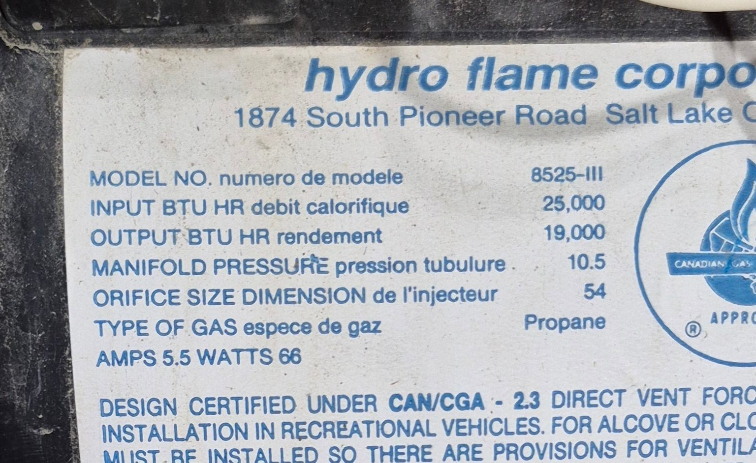 25000 BTU Used 8525 - III Atwood / Hydro Flame RV Propane Furnace - Young Farts RV Parts