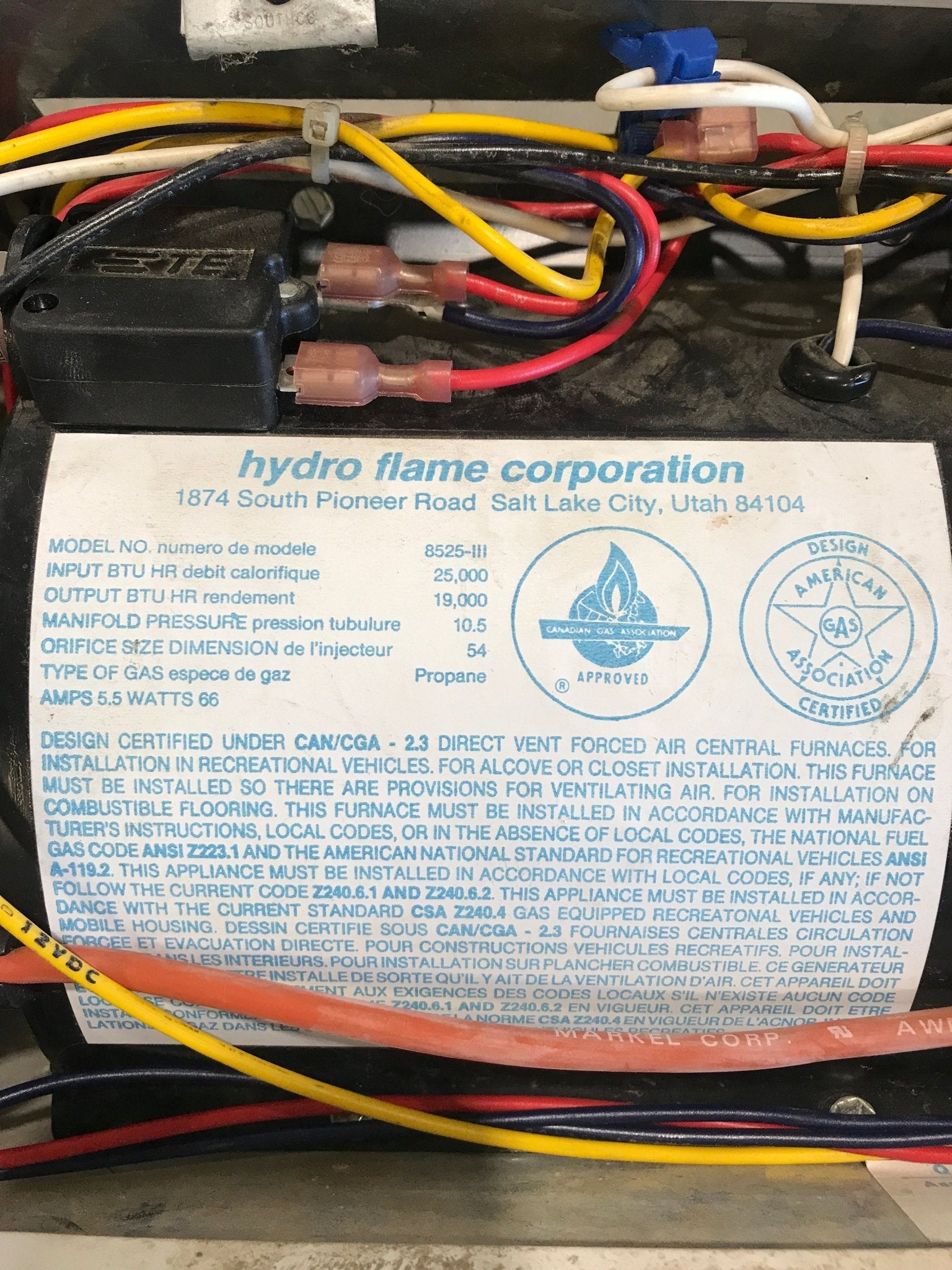 25000 BTU Used 8525 - III Atwood / Hydro Flame RV Propane Furnace - Young Farts RV Parts