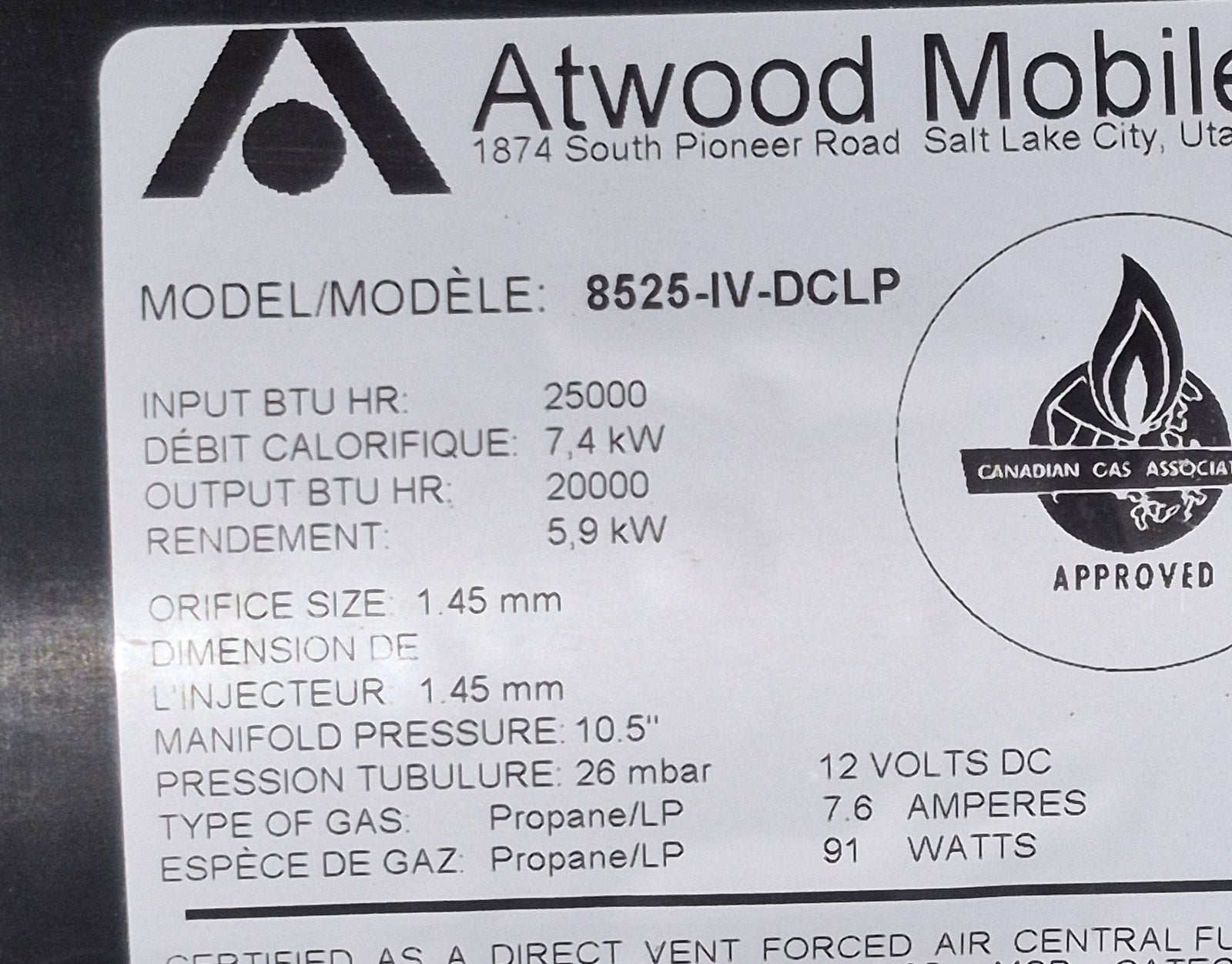 25,000 BTU Used Atwood / Hydro Flame RV Propane Furnace - 8525 - IV - DCLP - Young Farts RV Parts