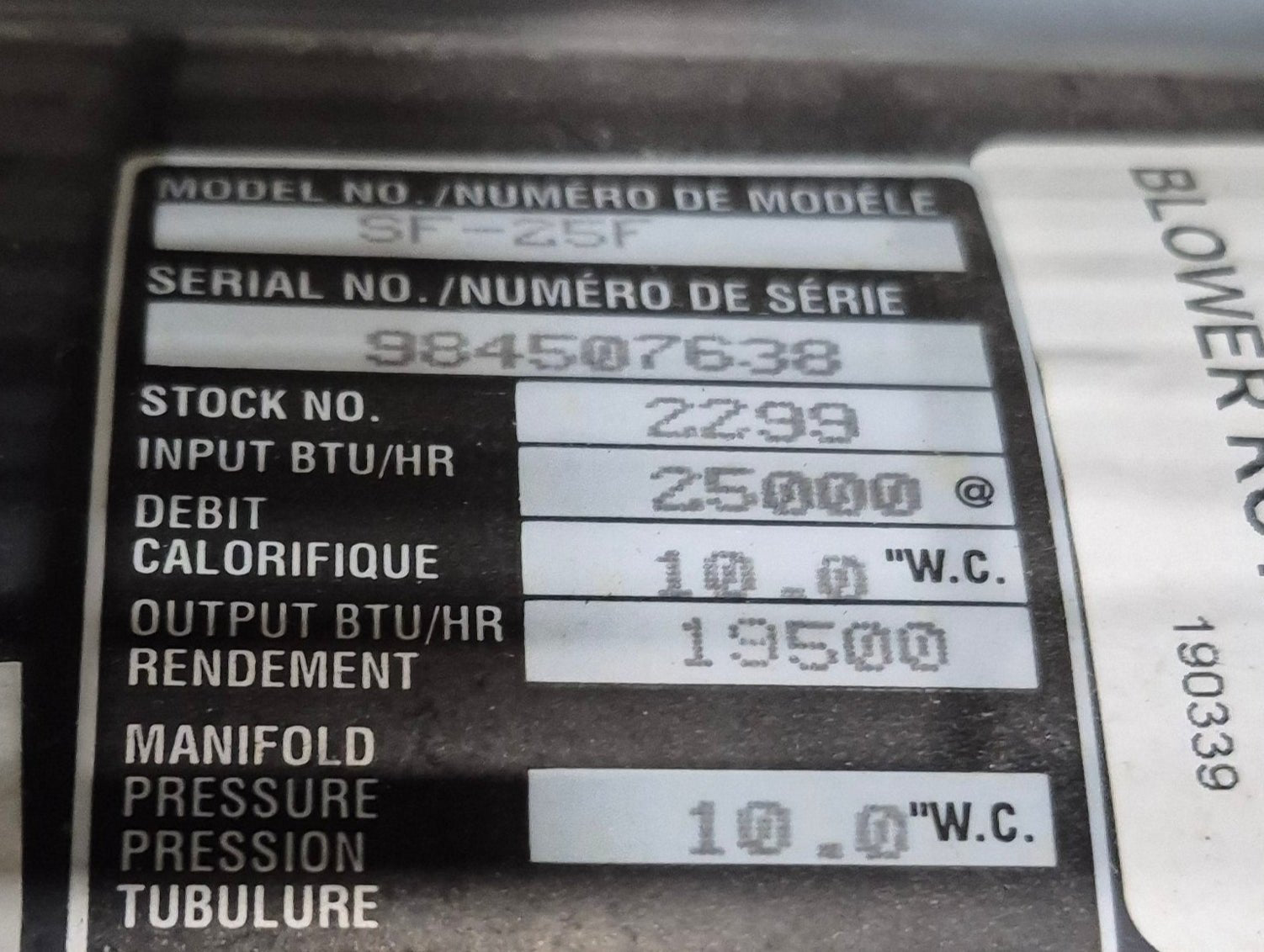 25,000 BTU USED SF - 25F Suburban RV Propane Furnace - Young Farts RV Parts