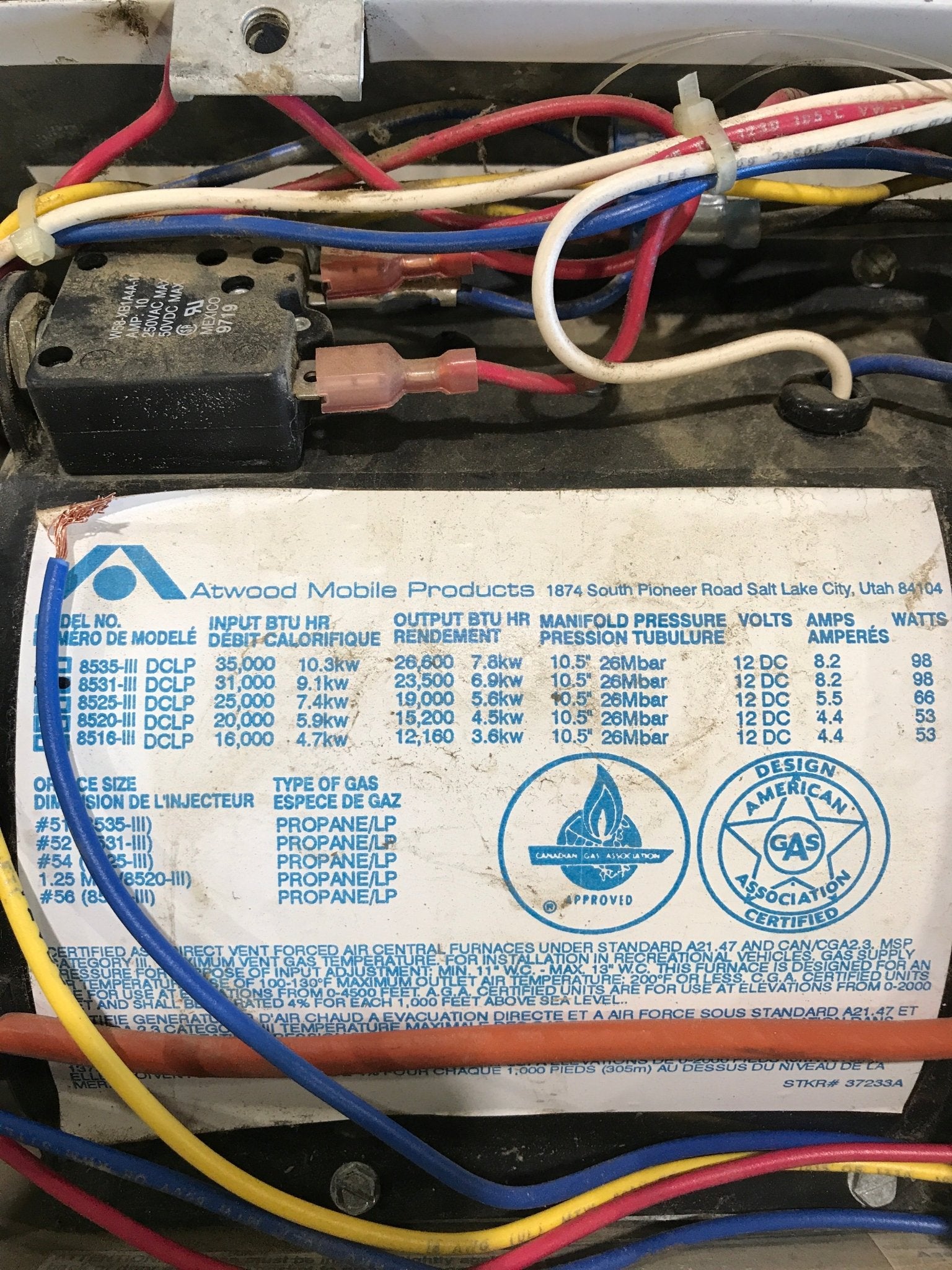 31000 BTU USED 8531 III DCLP HYDROFLAME RV Propane Furnace - Young Farts RV Parts
