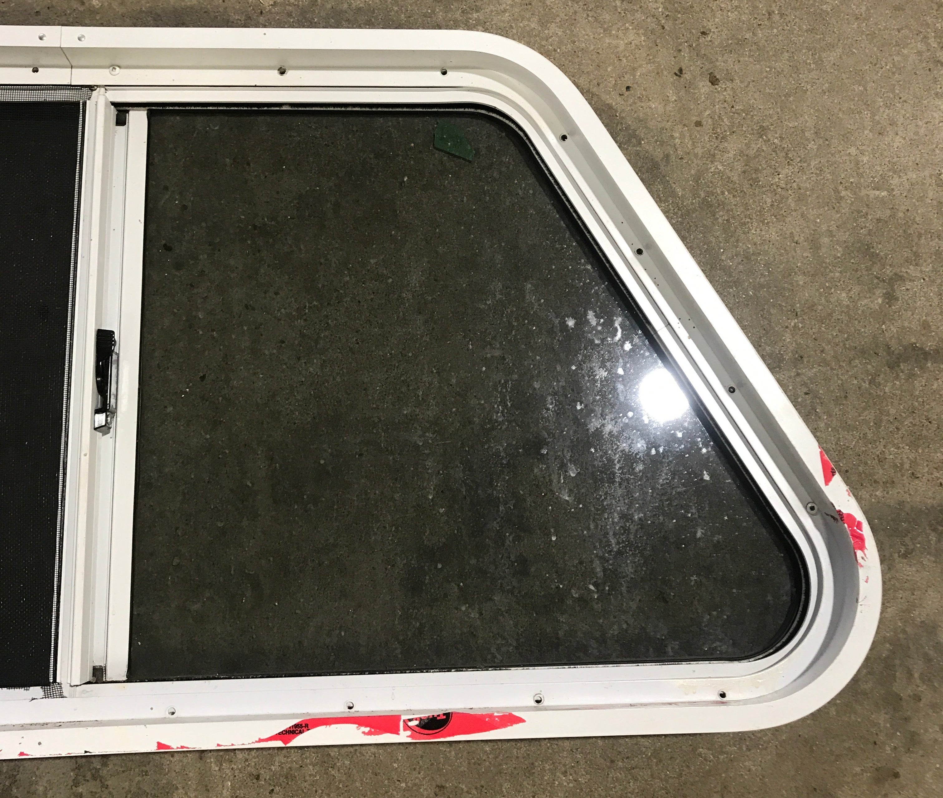 Used Slanted White Radius Opening Window : 37" W x 18 3/4" H x 1 7/8" D