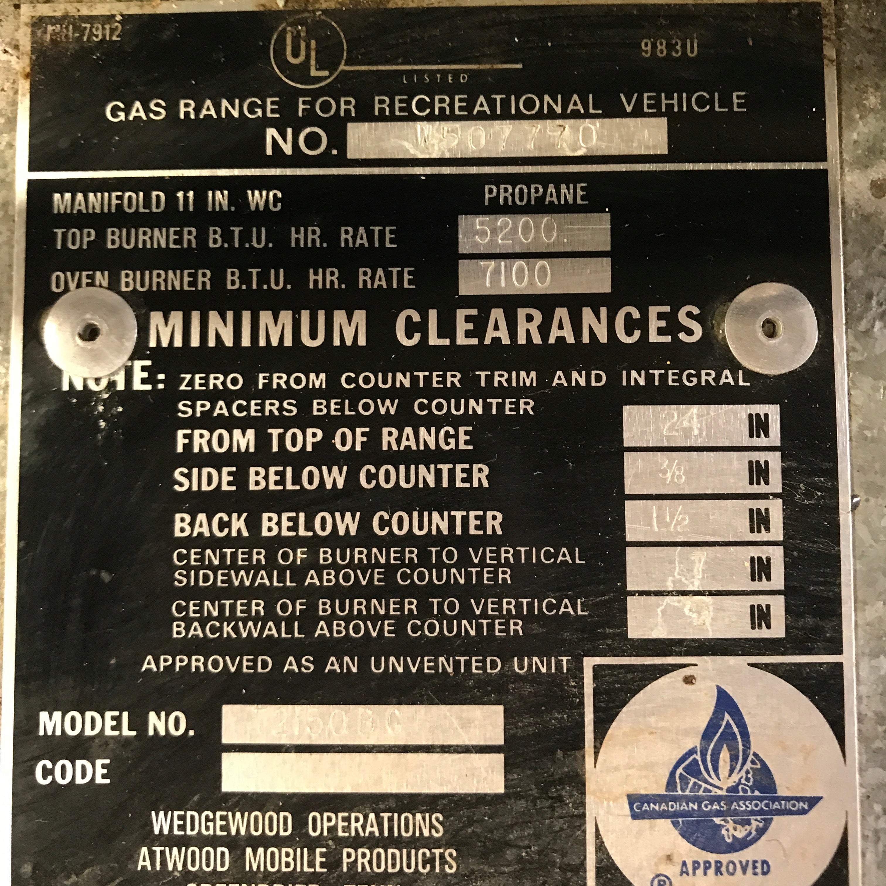 Used Atwood / Wedgewood Range Stove, 4-Burner, Retro/ Vintage -  T2150 BG