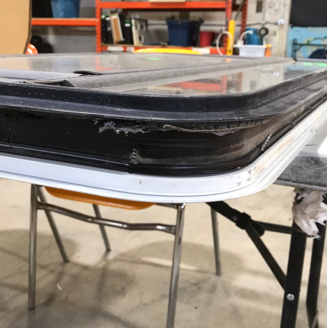 USED Black Radius Opening Window : 47" W x 21 1/4" H x 1 3/4" D - Young Farts RV Parts