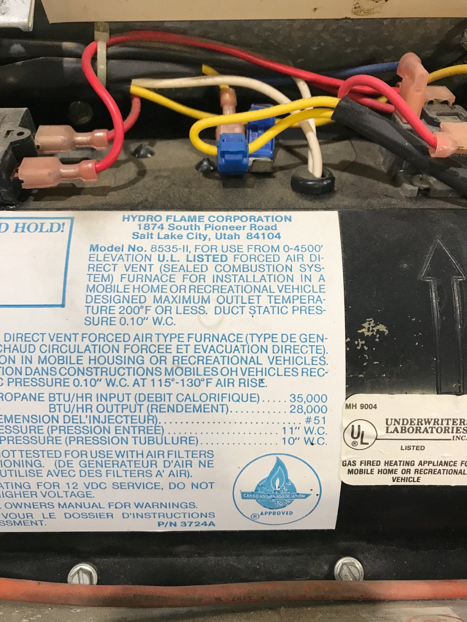35000 BTU USED 8535 II HYDROFLAME RV Propane Furnace - Young Farts RV Parts