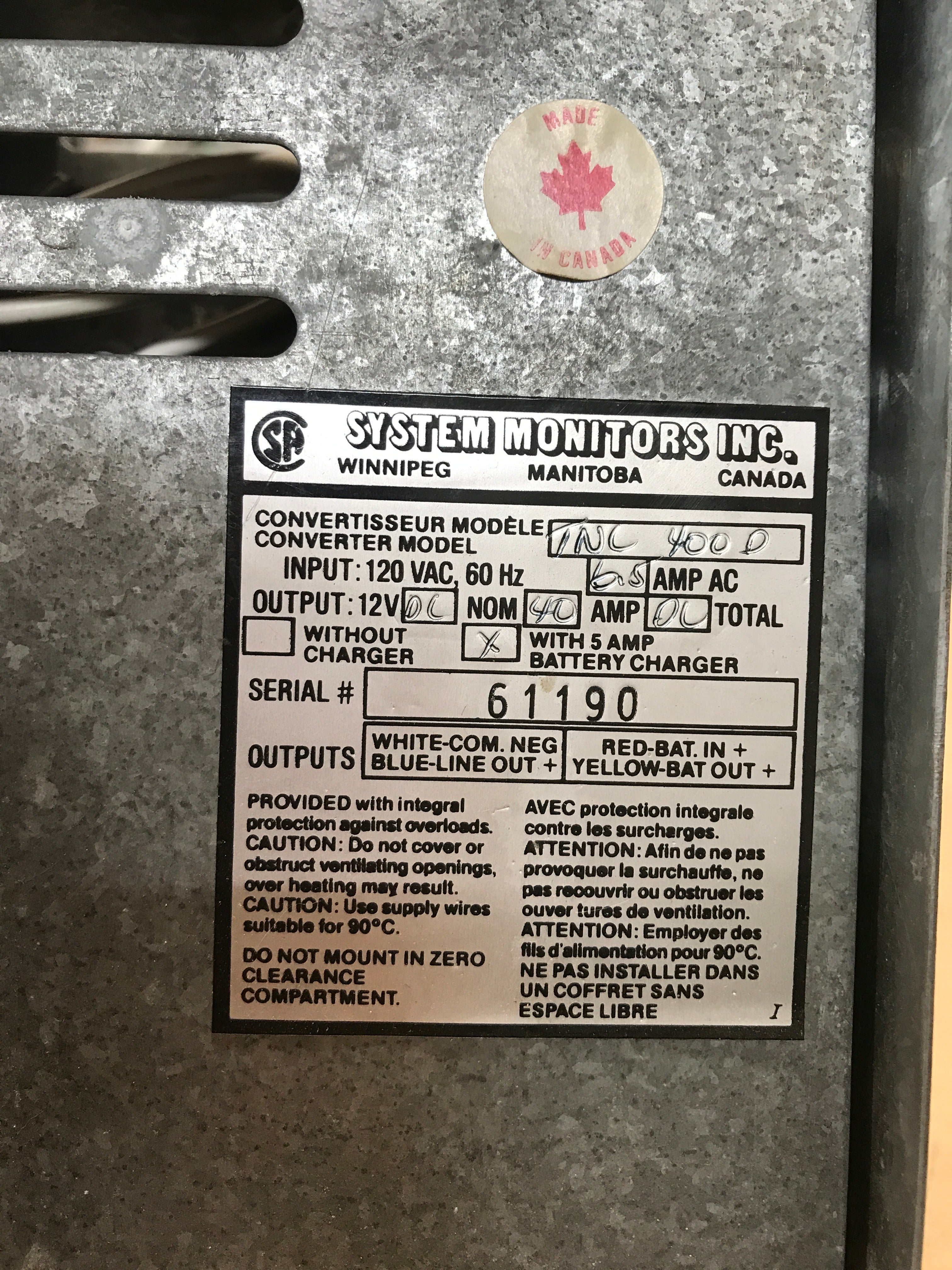 Used 40 AMP Systems Monitors Converter - TNC400D