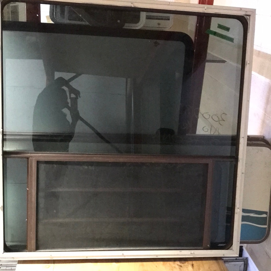 Used Brown Radius Dual Pane-Storm Window: 53 1/2 W x 54 1/2 H X 2 1/2