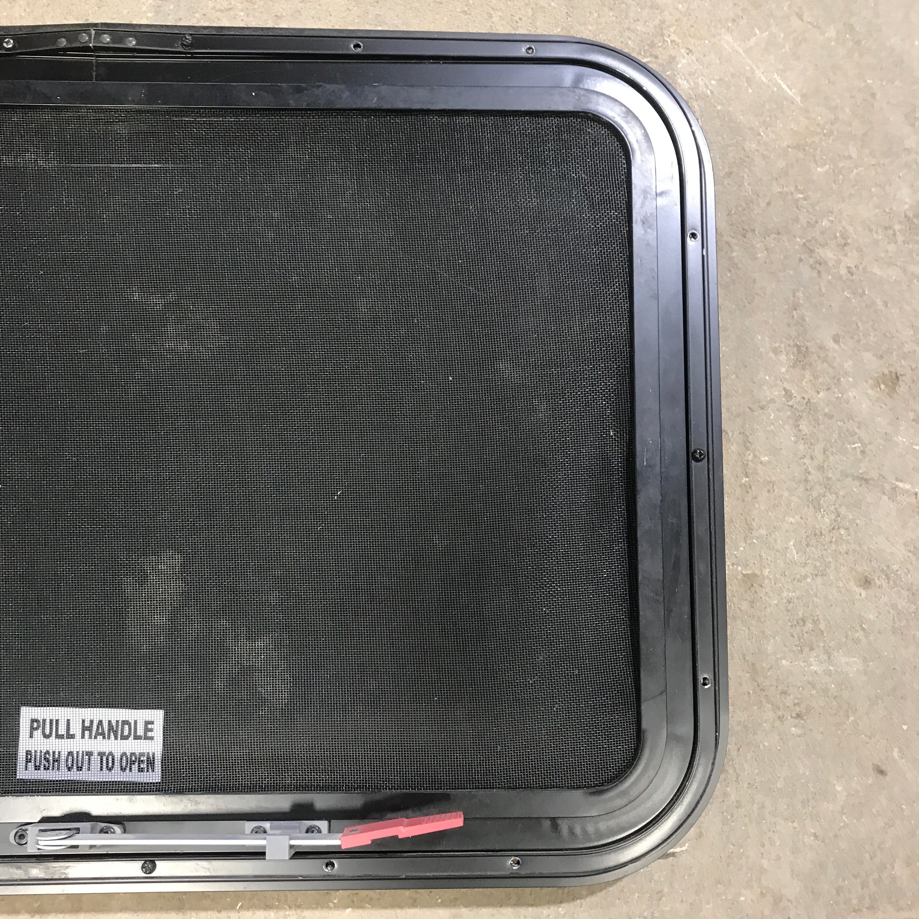 Used Black Radius Emergency Opening Window : 29.5" X 19.5" X 1.5" - Young Farts RV Parts