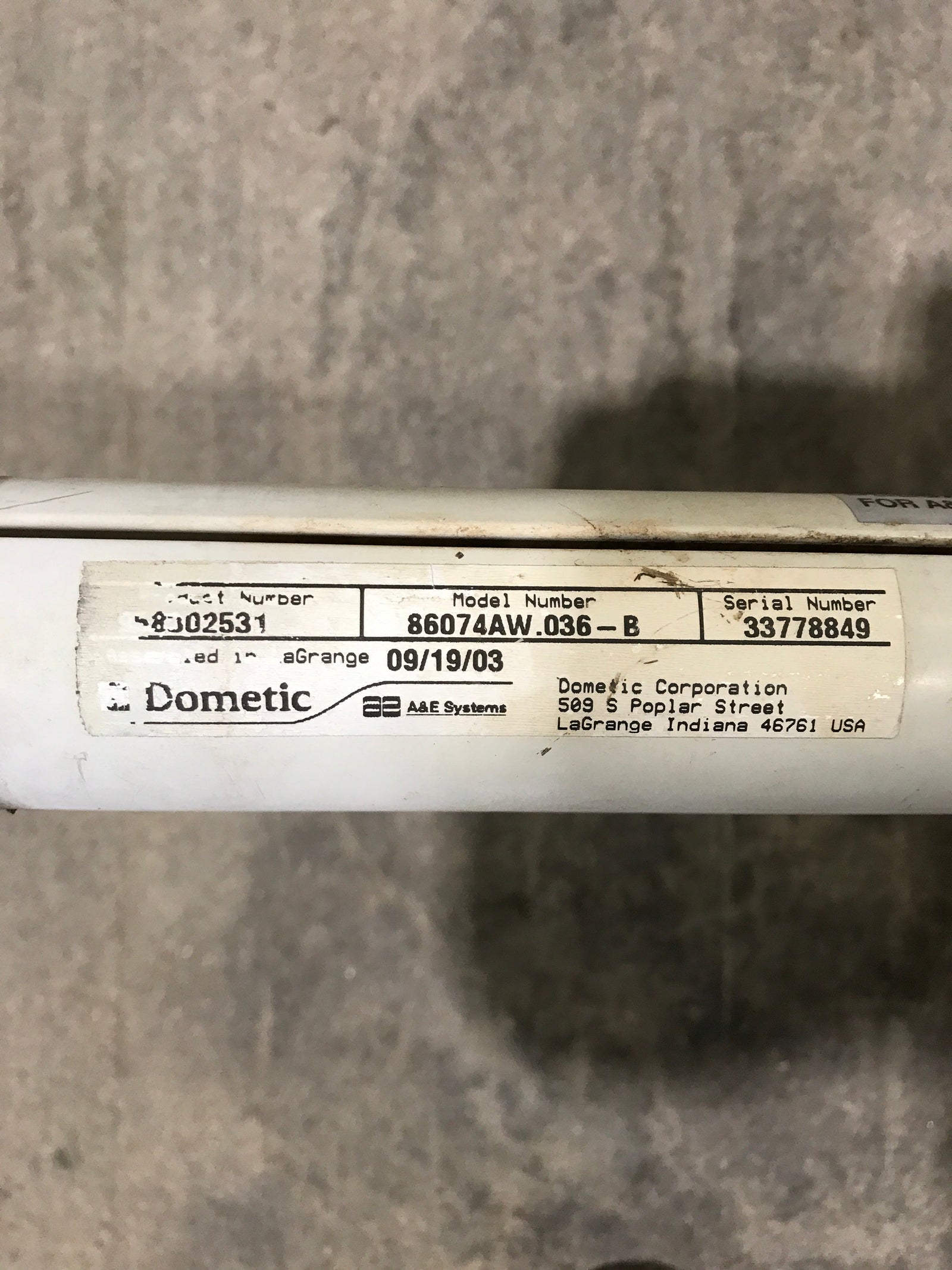 Used Dometic Window Awning Roller Tube 33 3/4