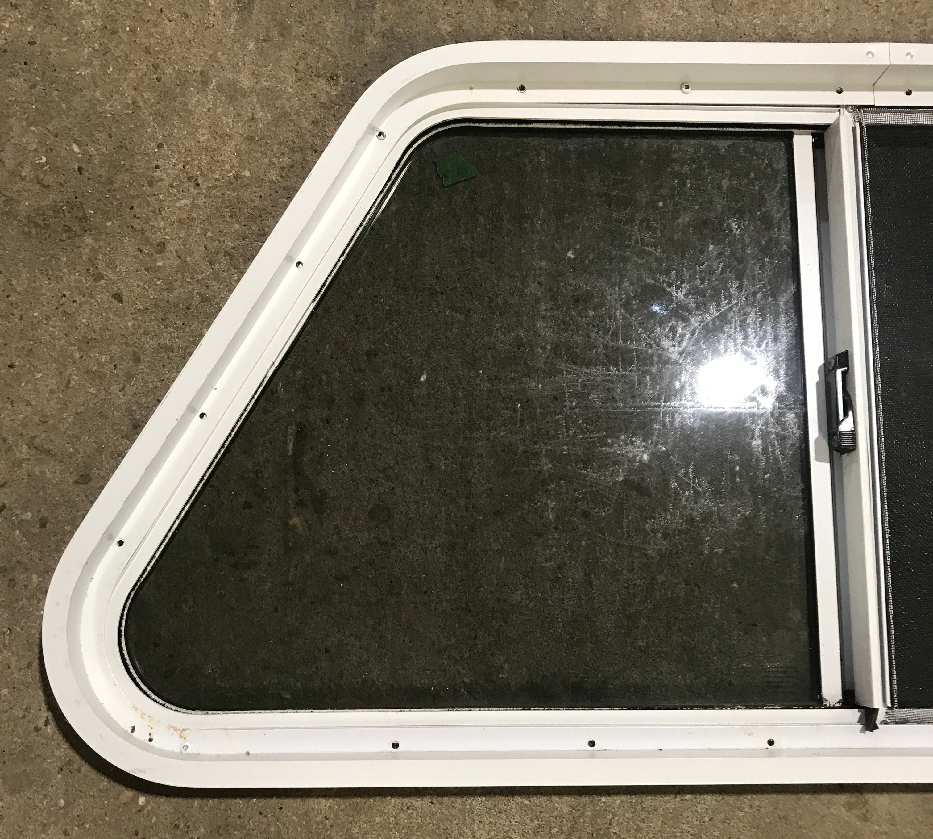 Used Slanted White Radius Opening Window : 37" W x 18 3/4" H x 1 7/8" D